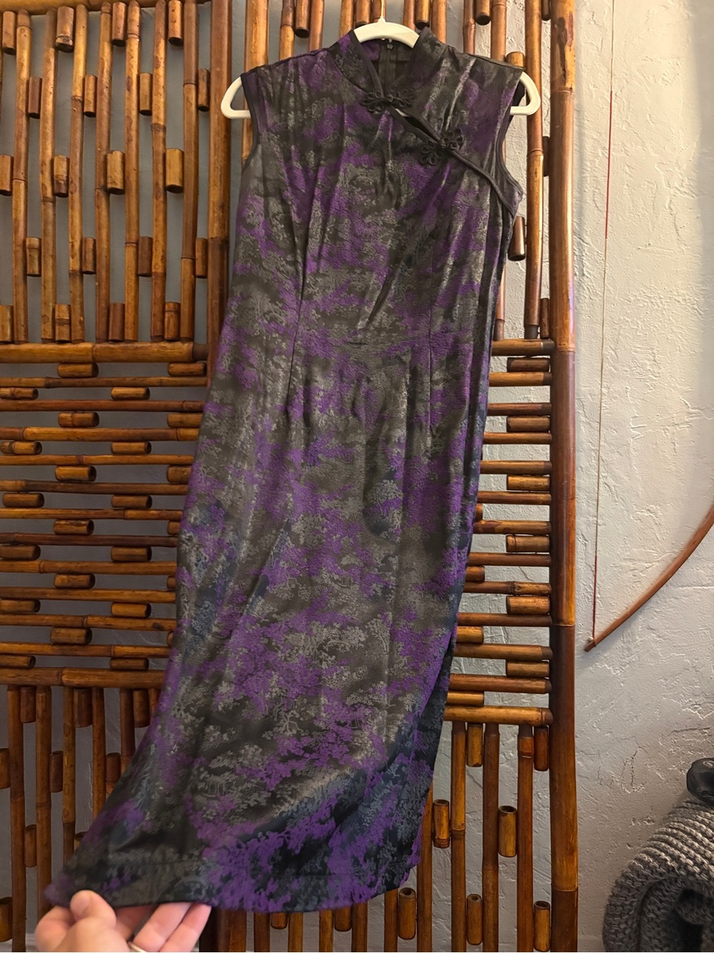 Y2K VINTAGE MORBID THREADS PURPLE AND BLACK SHINEY cheongsam dress SZ s